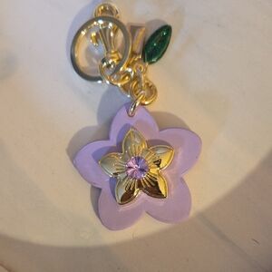 2 For 20 Purple Flower  Large Keychain with Gold Accents Bag Tag